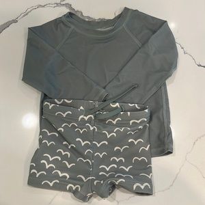 Rylee + cru Rash guard and swim trunk set.